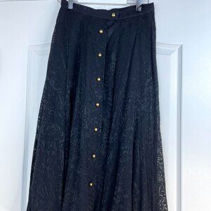 Vintage Roger Sakoun Paris Black Jacquard Skirt Gold Buttons Size 42 France